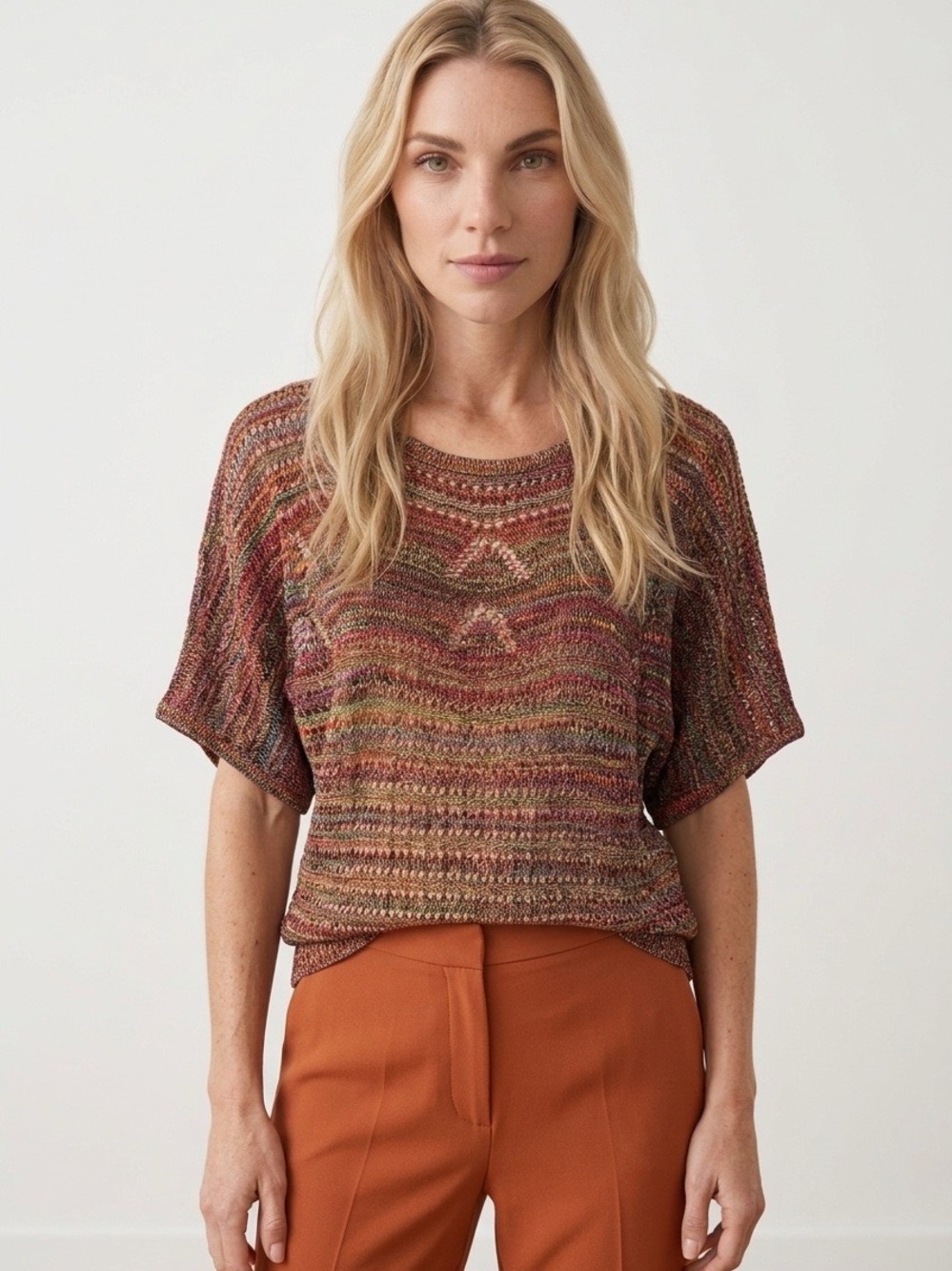 Fever Boho Multicolor Short-Sleeve Knit Top - Women Size Medium